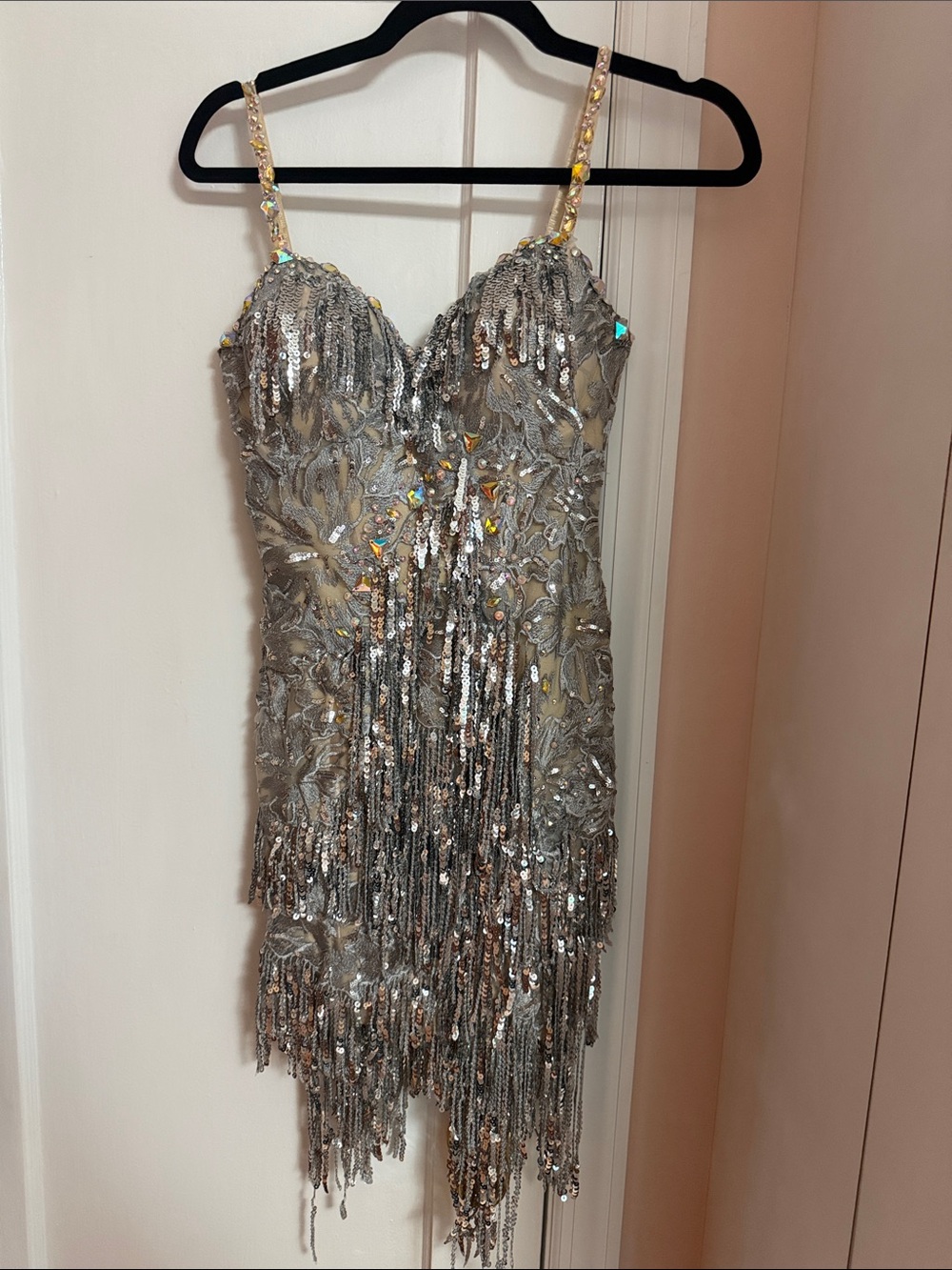 Silver Sequin Fringe Party Dress - Sleeveless Cocktail Dress